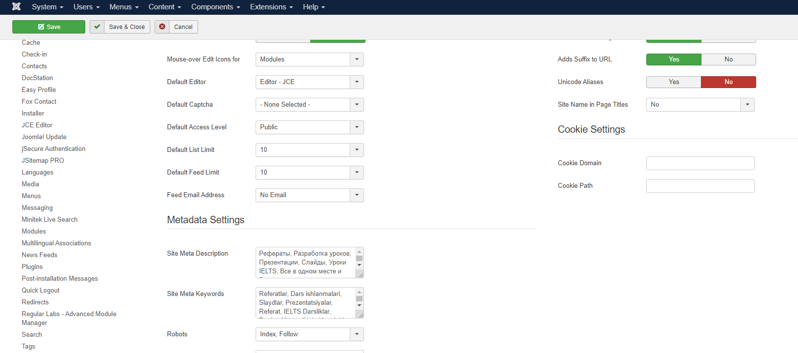 metadata joomla